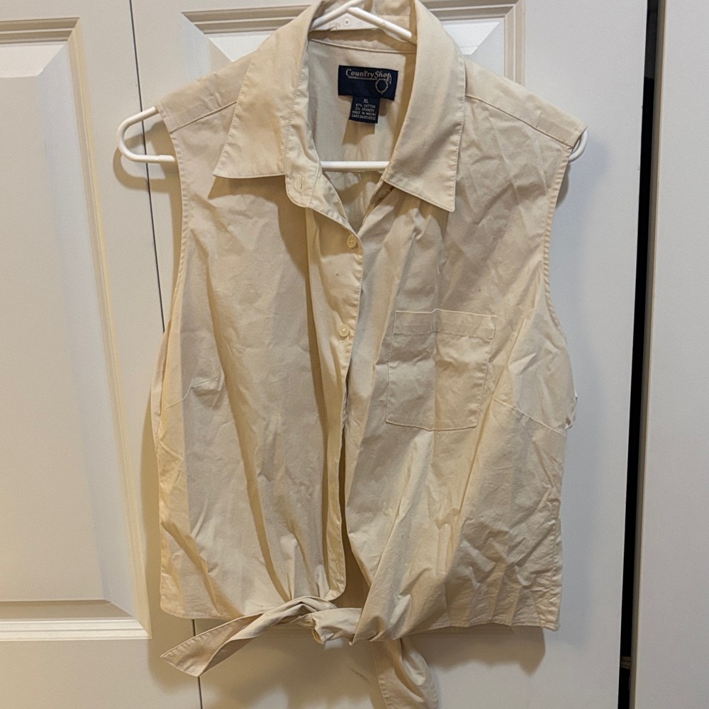Casual Sleeveless Cream Tie-Front Blouse